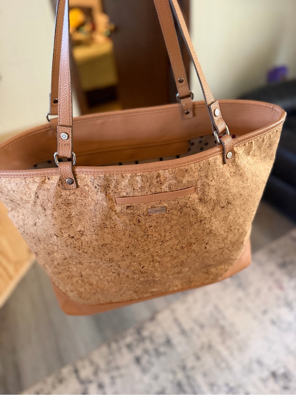 thirty-one Cork-Textured Tote in Tan with Leather Trim